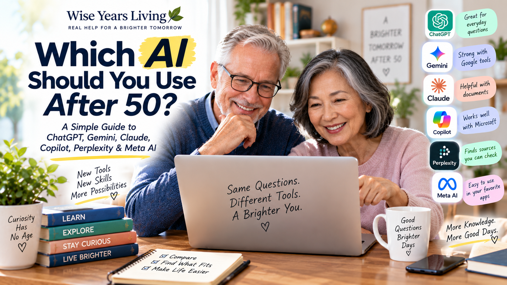 Which AI Should You Use After 50? A Simple Guide to ChatGPT, Gemini, Claude, Copilot, Perplexity & Meta AI