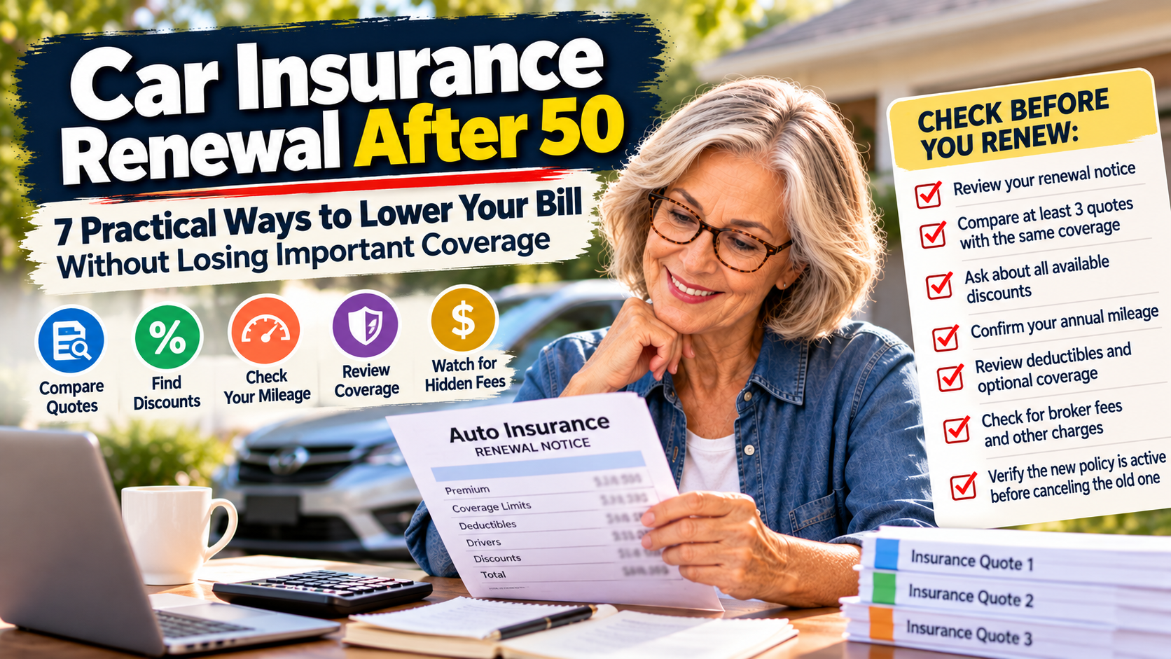 Car Insurance Renewal After 50: 7 Ways to Lower Your Bill Without Losing Important Coverage